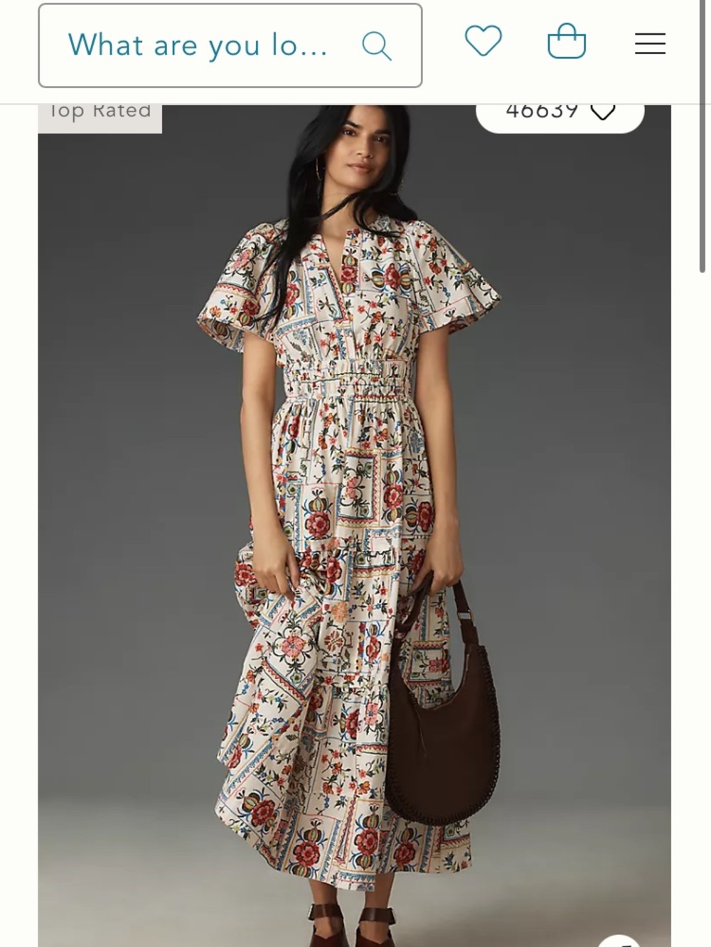 Anthropologie Cream Maxi Dress with Multi Floral Tile Print